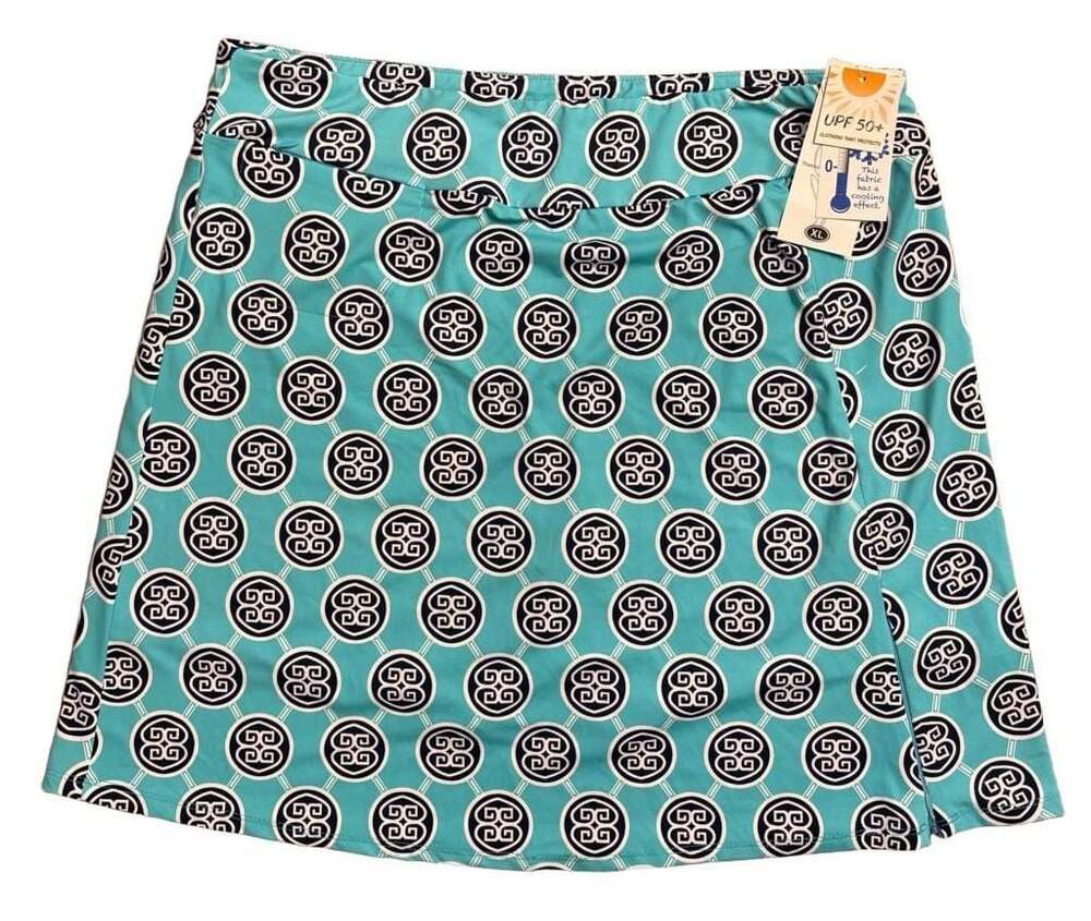 Lulu-B UPF 50+ Skort XL Turquoise Geometric Medallion Print Golf Tennis NWT